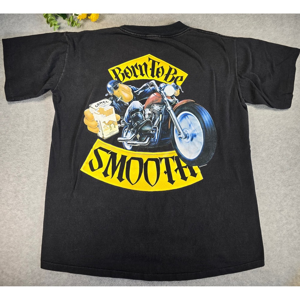Camel T-Shirt Mens L Black Born To Be Smooth Joe Camel Biker 1992 Vintage 90s